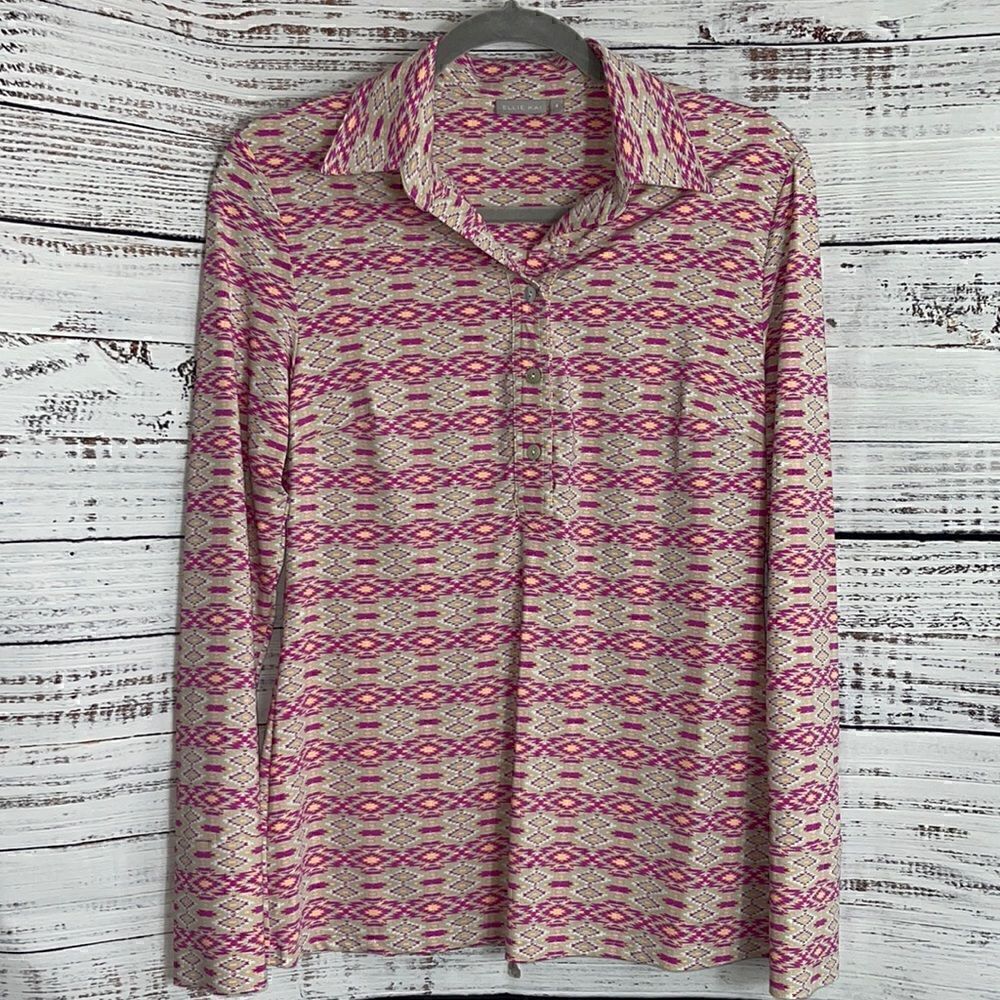 Ellie Kai Top Womens Size 4‎ geo print jersey popover shirt Golf Nylon Blend